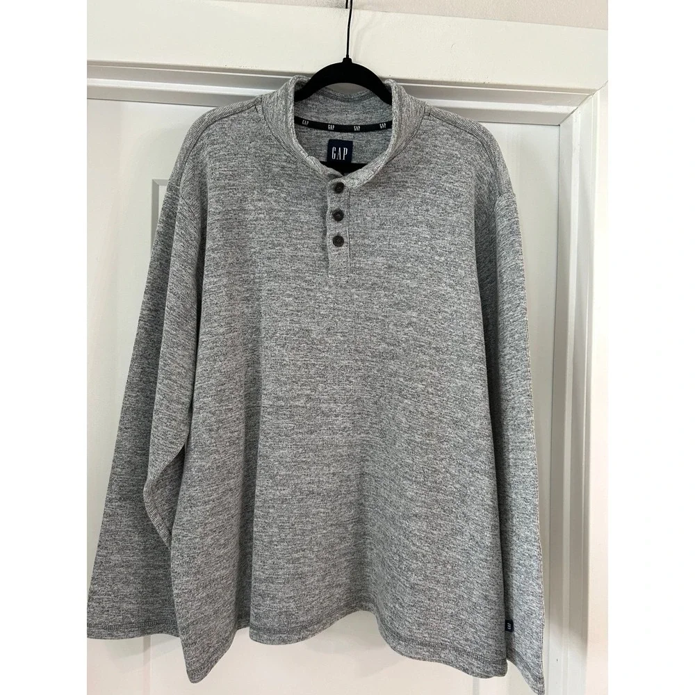 Gap Mens XXL Gray Heather Henley Pullover Sweater Mock Neck Long Sleeve QMT4777S